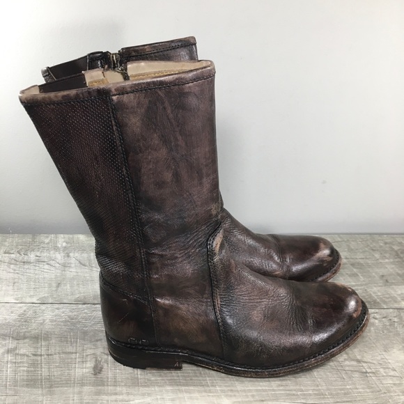 BED STU 190 Distressed Brown Leather Womens Riding Short Inside Zip Boots Size 7 - Picture 1 of 10